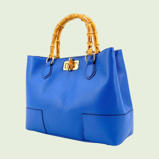 Street Chic borsa in pelle con manici in bambù