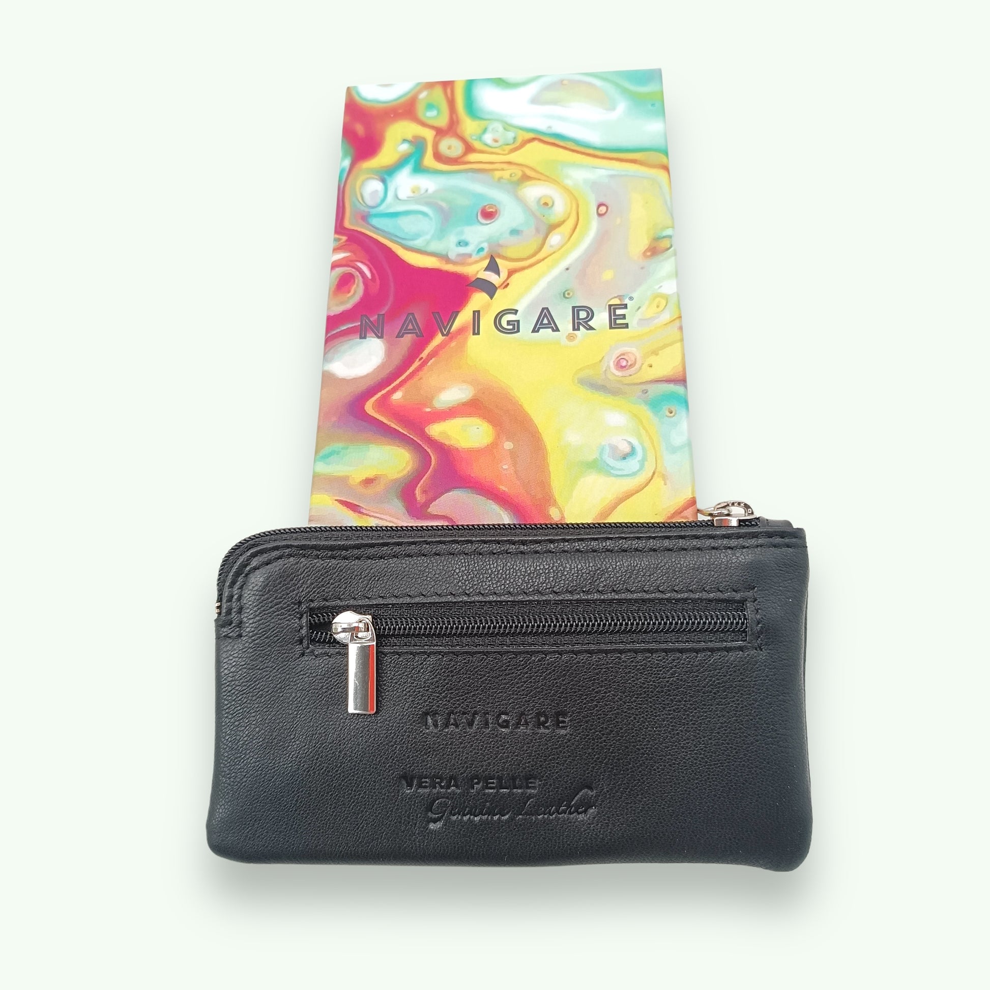 Portachiavi In Vera Pelle Con 2 Tasche E Cerniera - Regalo Elegante Uomo/Donna - Foto 8