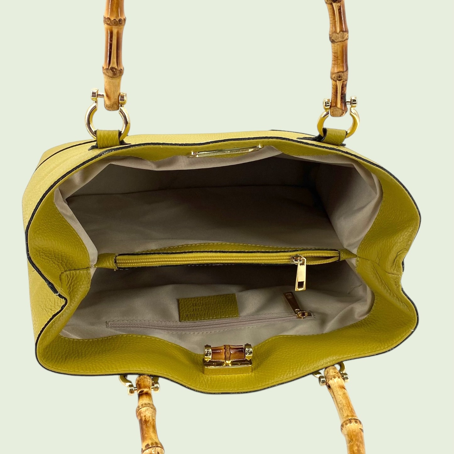 Dakota borsa in pelle con manici in bambù