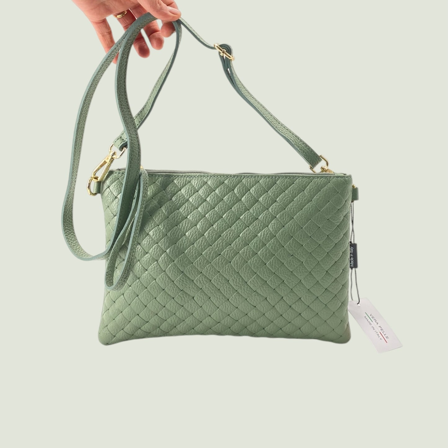 Morgana borsa piatta in pelle stampa intreccio