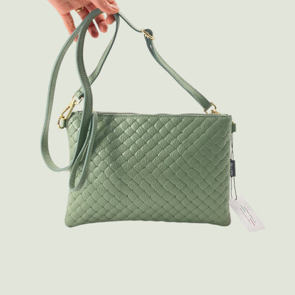 Morgana borsa piatta in pelle stampa intreccio