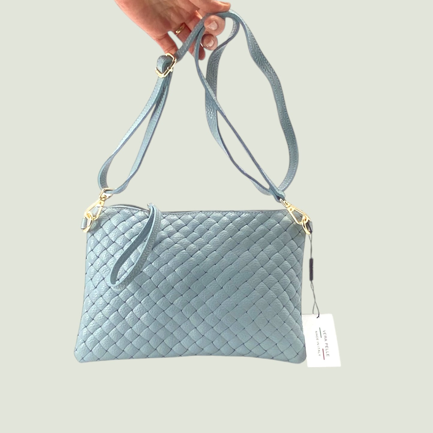 Morgana borsa piatta in pelle stampa intreccio