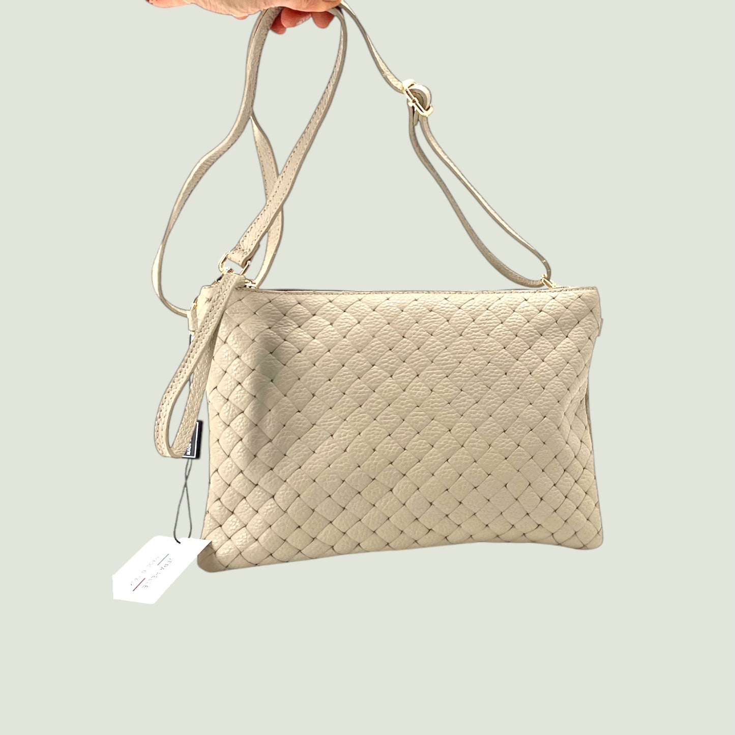 Morgana borsa piatta in pelle stampa intreccio