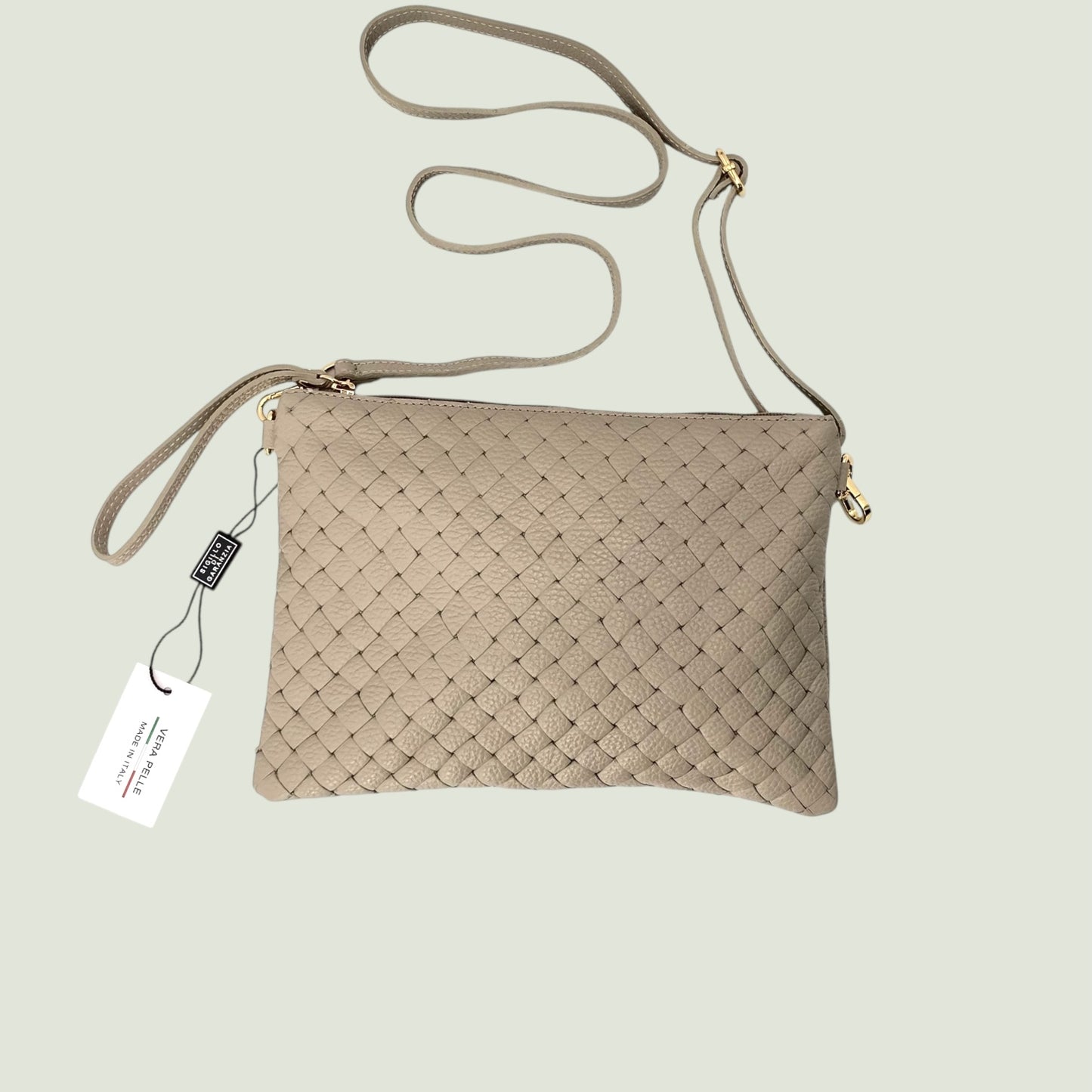 Morgana borsa piatta in pelle stampa intreccio