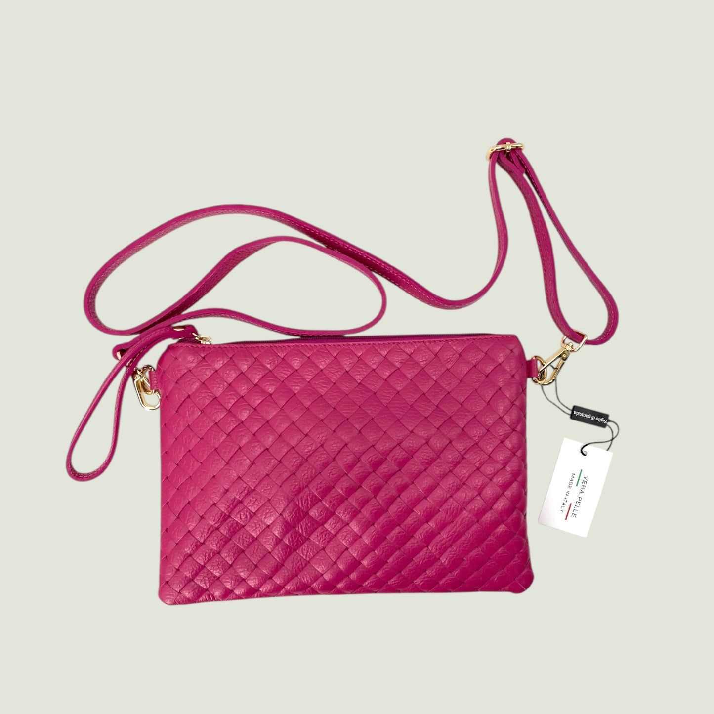 Morgana borsa piatta in pelle stampa intreccio