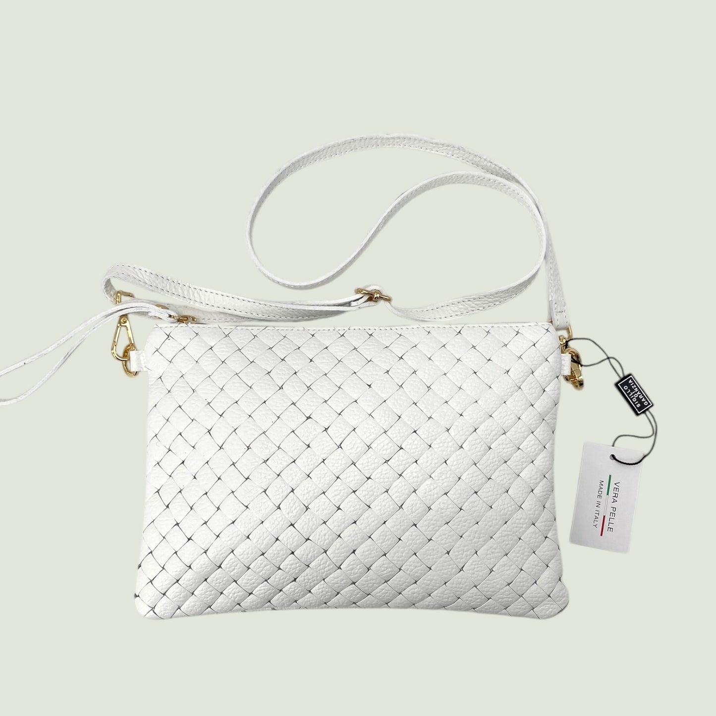 Morgana borsa piatta in pelle stampa intreccio