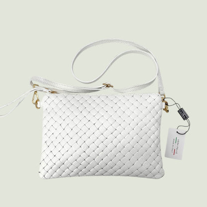 Morgana borsa piatta in pelle stampa intreccio