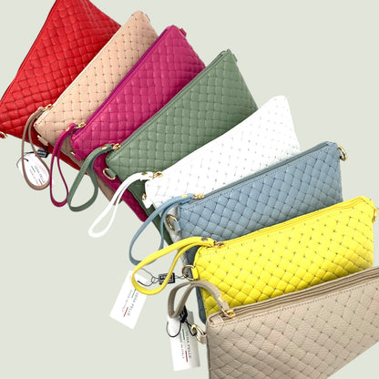 Morgana borsa piatta in pelle stampa intreccio