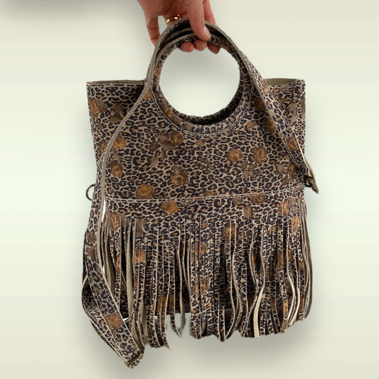 Mila borsa in camoscio animalier con frange