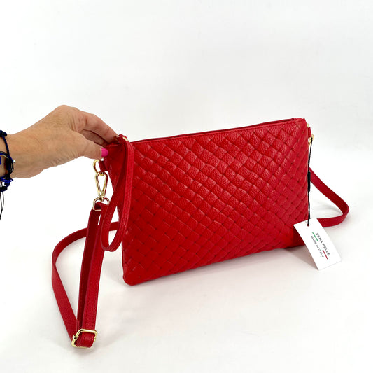 Morgana borsa piatta in pelle stampa intreccio