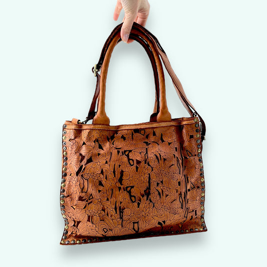 Laserflor borsa in pelle laserata